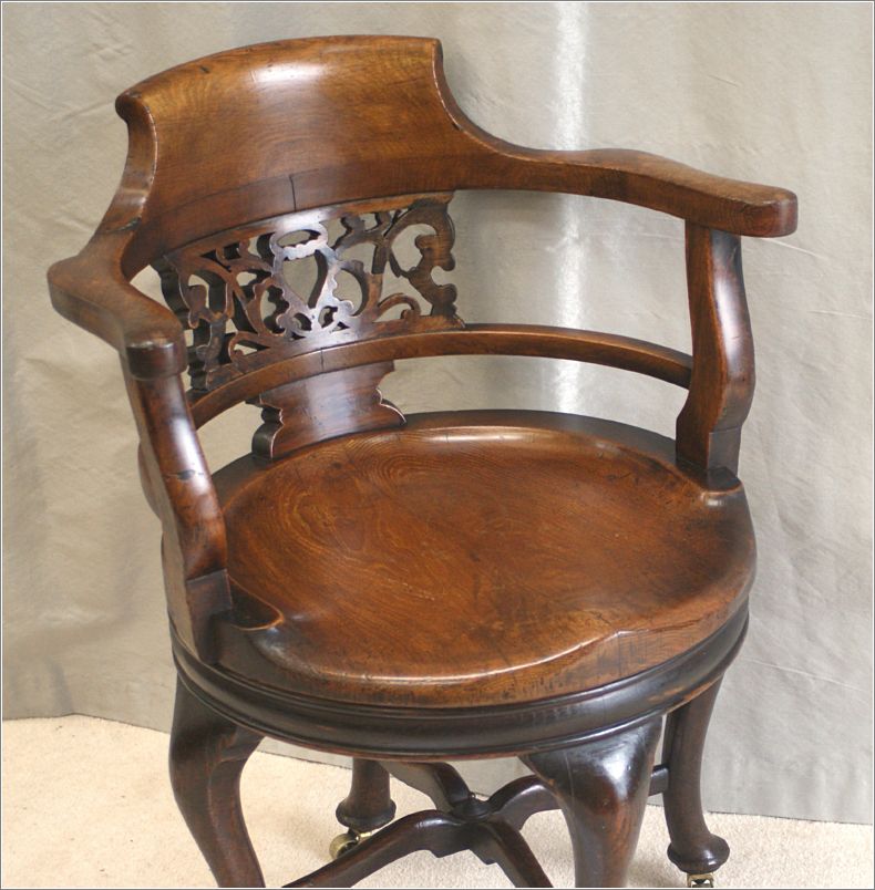 9062 Antique Victorian Oak Swivel Desk Chair (4)